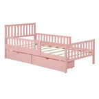 MAYEERTY Letto a Piattaforma in Legno per Bambini, con Sponde di Sicurezza su Entrambi i Lati e Due Cassetti Contenitori, Rosa