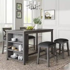 Set da pranzo alto per 4 persone, tavolo da bar in legno con ripiano portaoggetti e 2 sgabelli e 2 sedie per piccoli spazi