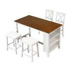 Set da pranzo alto per 4 persone, tavolo da bar in legno con ripiano portaoggetti e 2 sgabelli e 2 sedie per piccoli spazi