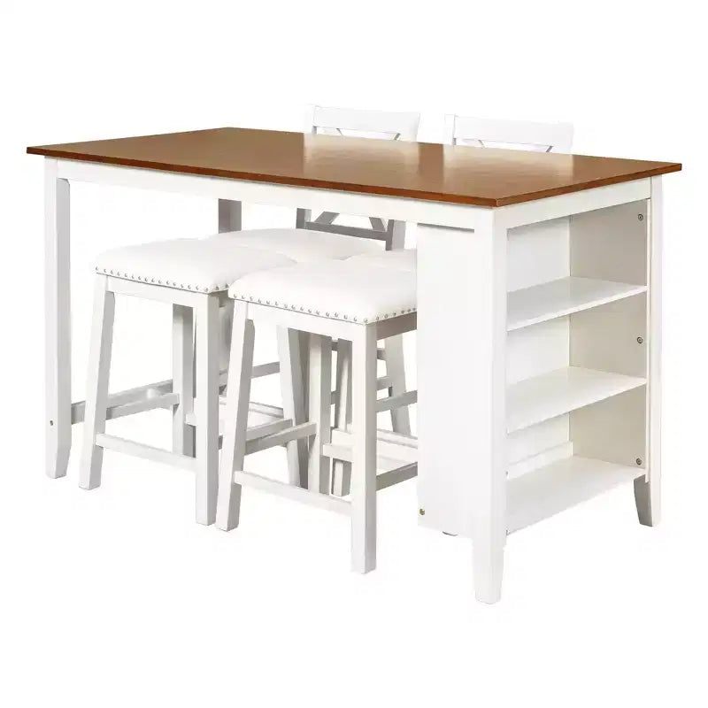 Set da pranzo alto per 4 persone, tavolo da bar in legno con ripiano portaoggetti e 2 sgabelli e 2 sedie per piccoli spazi