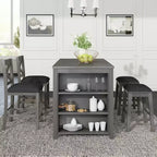 Counter Height Dining Table Set for 4, Wood Bar Table with Storage shelf and 2 stools & 2 Chairs for Small Places