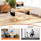 Karl Home Scrivania per computer da 47,2 pollici per ufficio domestico - Scrivania da studio con contenitore, ganci laterali e piedini regolabili