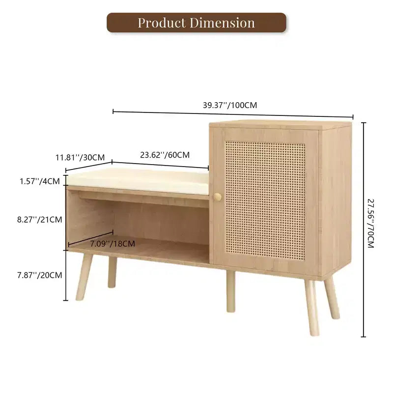 Panca scarpiera 2 in 1, scarpiera in rattan PP con 2 ripiani regolabili e cuscino di seduta rimovibile, organizer per scarpe