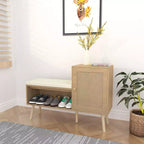 Panca scarpiera 2 in 1, scarpiera in rattan PP con 2 ripiani regolabili e cuscino di seduta rimovibile, organizer per scarpe