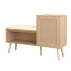 Panca scarpiera 2 in 1, scarpiera in rattan PP con 2 ripiani regolabili e cuscino di seduta rimovibile, organizer per scarpe