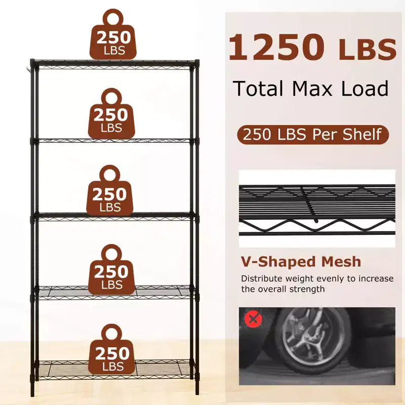 Costway Scaffale Metallico a 5 Ripiani con Mensola a Filo a V per Cucina di Casa e Garage