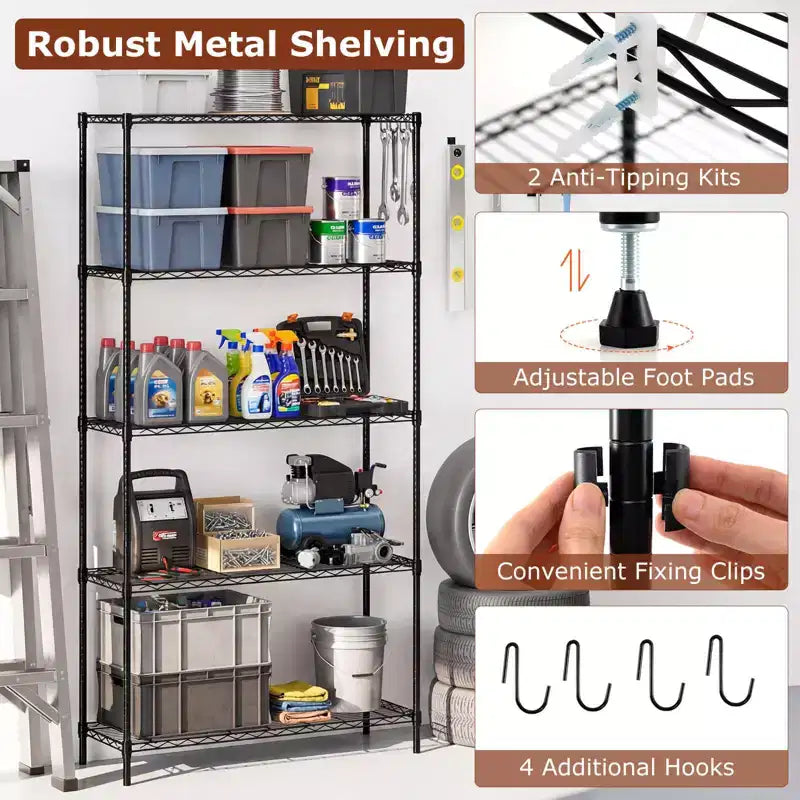 Costway Scaffale Metallico a 5 Ripiani con Mensola a Filo a V per Cucina di Casa e Garage