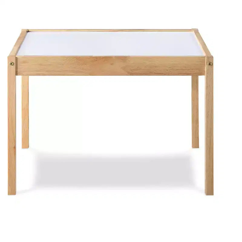 Etokfoks Set Tavolo e 2 Sedie per Bambini in 3 Pezzi con Piano del Tavolo Cancellabile a Secco, Legno Massello, Finitura Naturale Durevole