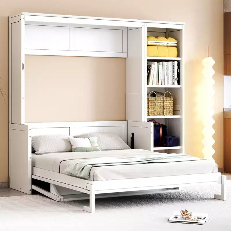 Letto a scomparsa matrimoniale/queen size con libreria, letto a scomparsa in legno con scrivania, letto a scomparsa pieghevole per camera degli ospiti/ufficio