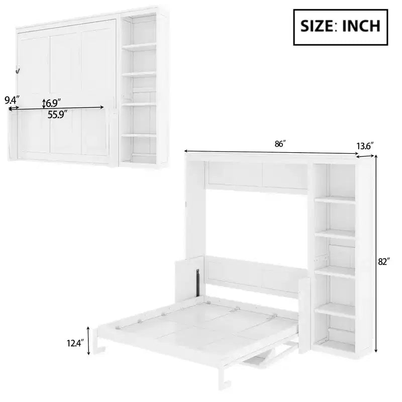 Letto a scomparsa matrimoniale/queen size con libreria, letto a scomparsa in legno con scrivania, letto a scomparsa pieghevole per camera degli ospiti/ufficio