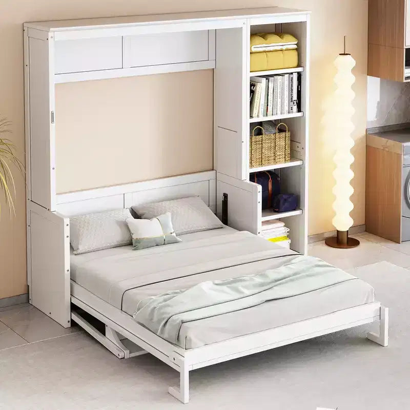 Letto a scomparsa matrimoniale/queen size con libreria, letto a scomparsa in legno con scrivania, letto a scomparsa pieghevole per camera degli ospiti/ufficio
