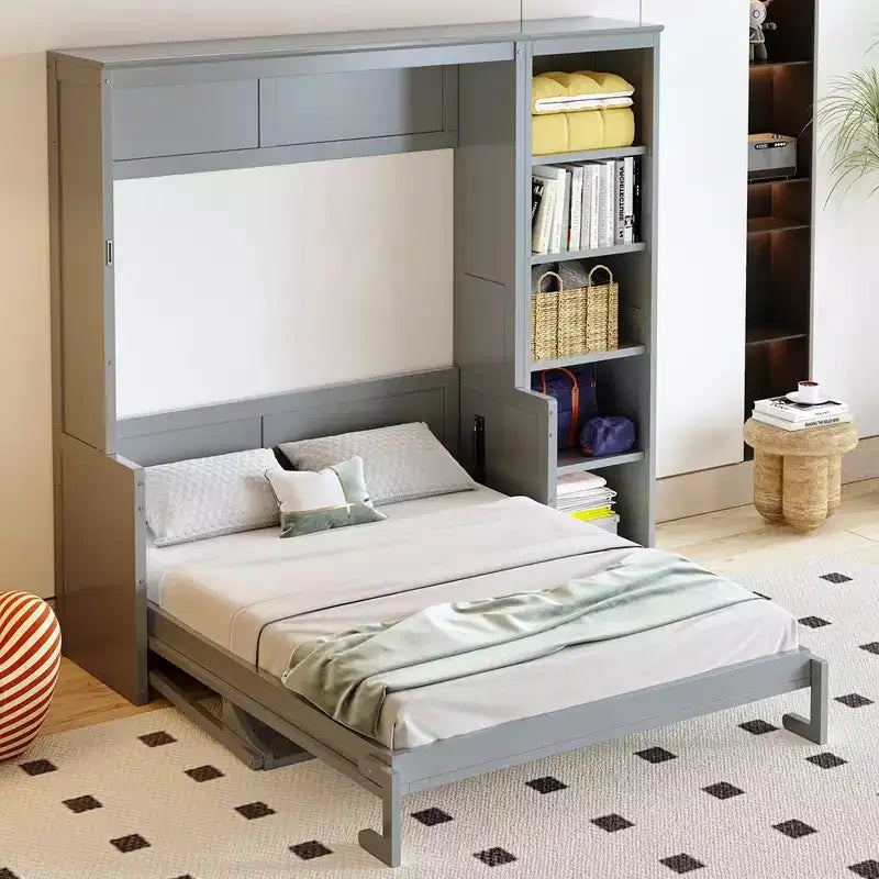 Letto a scomparsa matrimoniale/queen size con libreria, letto a scomparsa in legno con scrivania, letto a scomparsa pieghevole per camera degli ospiti/ufficio