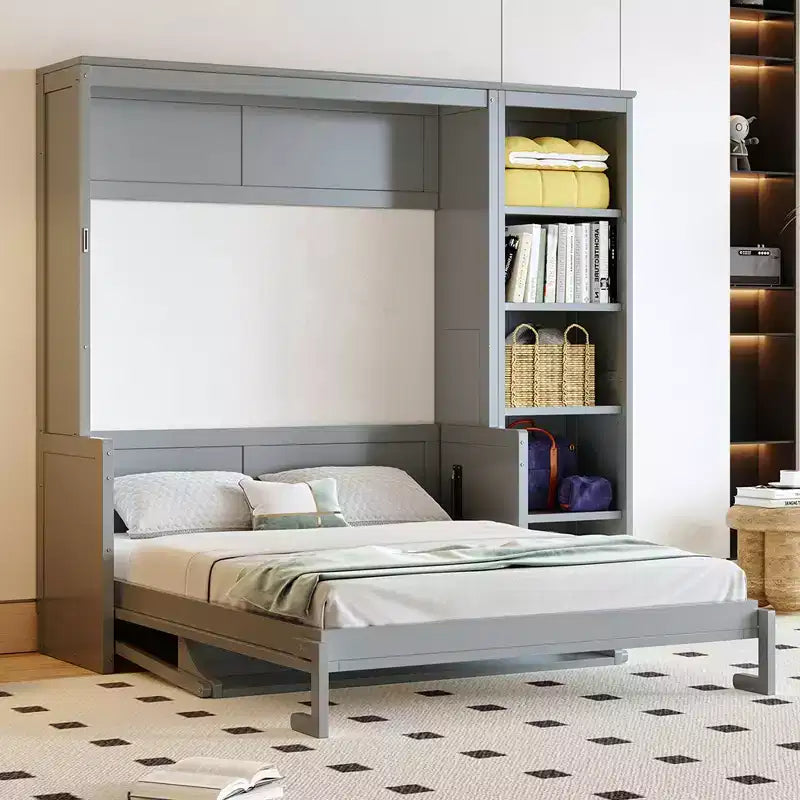 Letto a scomparsa matrimoniale/queen size con libreria, letto a scomparsa in legno con scrivania, letto a scomparsa pieghevole per camera degli ospiti/ufficio
