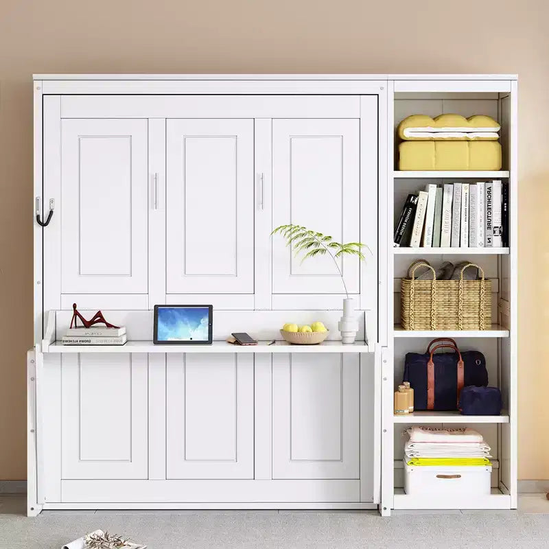 Letto a scomparsa matrimoniale/queen size con libreria, letto a scomparsa in legno con scrivania, letto a scomparsa pieghevole per camera degli ospiti/ufficio