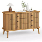 6 Drawer Dresser for Bedroom, Chests of Double Drawers, Boho Wooden Dresser with Black Handles, Beside Table for Closet, Living Room