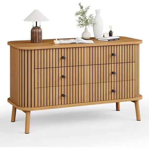 6 Drawer Dresser for Bedroom, Chests of Double Drawers, Boho Wooden Dresser with Black Handles, Beside Table for Closet, Living Room