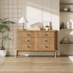 Comò a 6 cassetti per camera da letto, cassettiere doppie, comò in legno boho con maniglie nere, comodino per armadio, soggiorno
