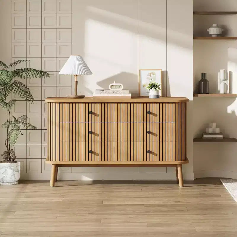 Comò a 6 cassetti per camera da letto, cassettiere doppie, comò in legno boho con maniglie nere, comodino per armadio, soggiorno
