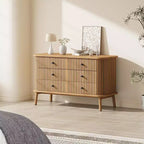 Comò a 6 cassetti per camera da letto, cassettiere doppie, comò in legno boho con maniglie nere, comodino per armadio, soggiorno