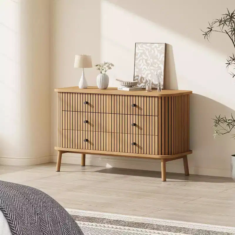 Comò a 6 cassetti per camera da letto, cassettiere doppie, comò in legno boho con maniglie nere, comodino per armadio, soggiorno