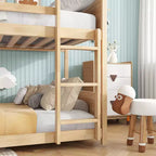 Letto a Castello a una Piazza su Piazza con Testiere e Pediera per Bambini e Ragazzi, Struttura del Letto a Castello in Legno a Forma di Casa con Ringhiera e Scaletta