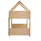 Letto a Castello a una Piazza su Piazza con Testiere e Pediera per Bambini e Ragazzi, Struttura del Letto a Castello in Legno a Forma di Casa con Ringhiera e Scaletta
