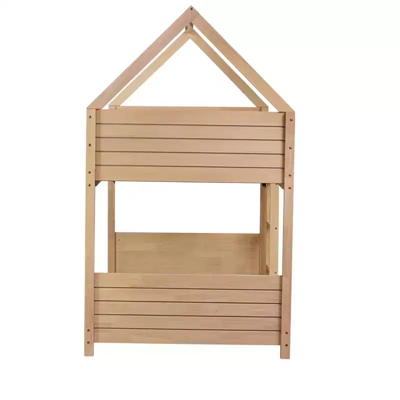 Letto a Castello a una Piazza su Piazza con Testiere e Pediera per Bambini e Ragazzi, Struttura del Letto a Castello in Legno a Forma di Casa con Ringhiera e Scaletta