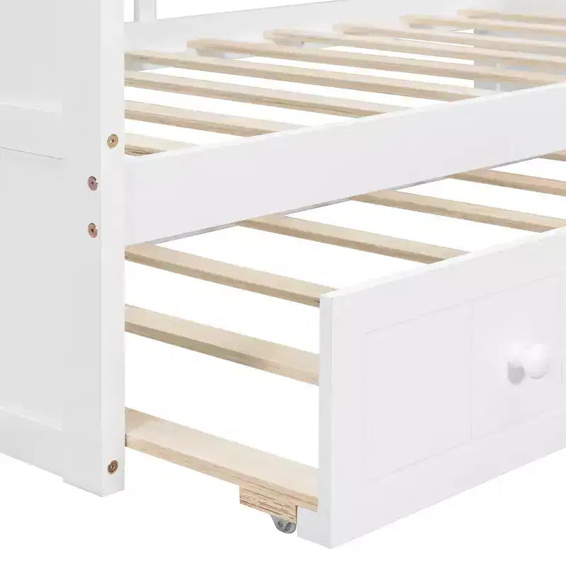 Bellemave Lettino a baldacchino singolo con rotelle, Struttura letto in legno salvaspazio per camera da letto.