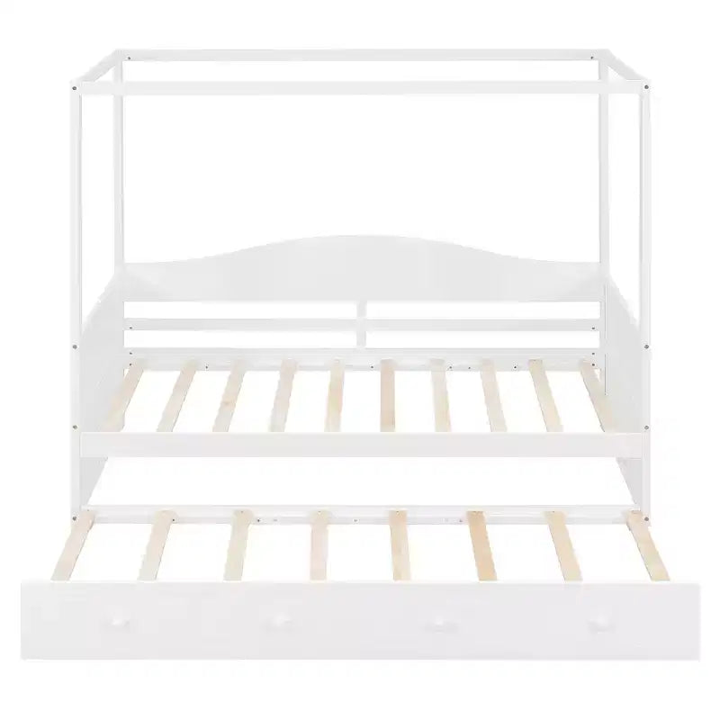 Bellemave Lettino a baldacchino singolo con rotelle, Struttura letto in legno salvaspazio per camera da letto.
