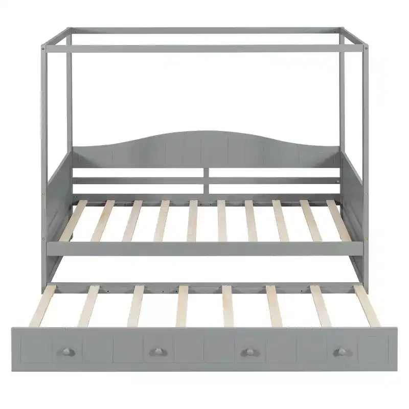 Bellemave Lettino a baldacchino singolo con rotelle, Struttura letto in legno salvaspazio per camera da letto.