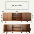 Mobile TV con Bordo Curvo Finitura Noce, Consolle Multimediale per TV da 65 Pollici, Credenza Moderna con Ante Scanalate e Contenitore, Mobile Soggiorno Mid-Century