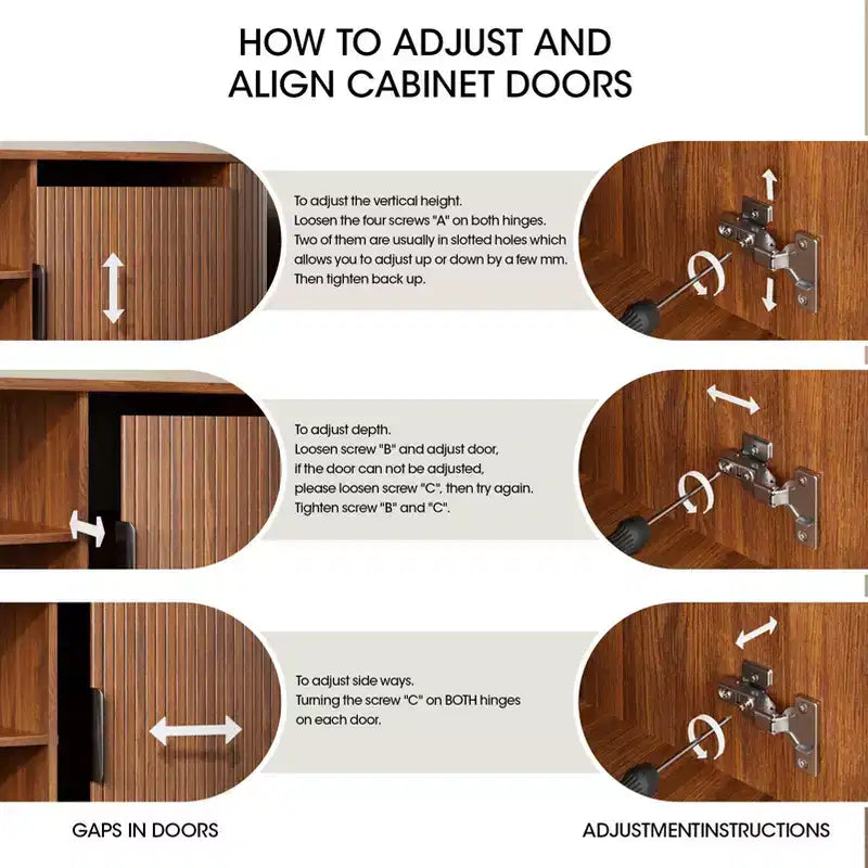 Mobile TV con Bordo Curvo Finitura Noce, Consolle Multimediale per TV da 65 Pollici, Credenza Moderna con Ante Scanalate e Contenitore, Mobile Soggiorno Mid-Century