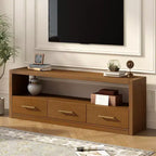 Whisen TV Stand & Fluted Media Console, Stylish TV Cabinet with 3 Drawers, Minimalist Metal Handles - Brown