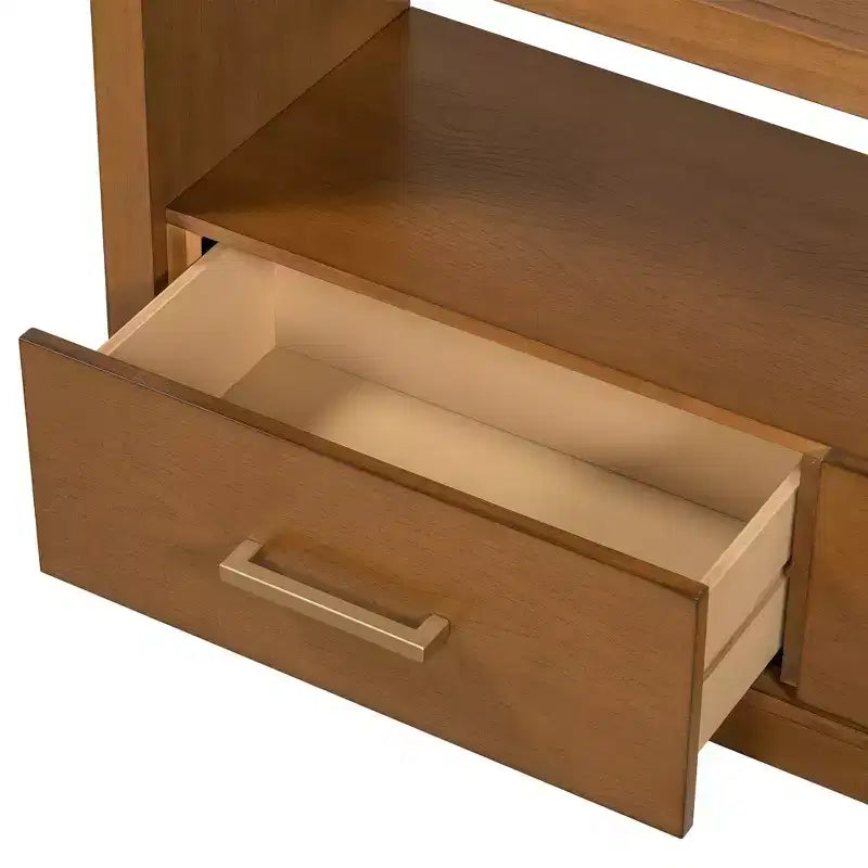 Mobile TV Whisen e console multimediale scanalata, elegante mobile TV con 3 cassetti, maniglie minimaliste in metallo - Marrone