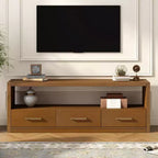 Mobile TV Whisen e console multimediale scanalata, elegante mobile TV con 3 cassetti, maniglie minimaliste in metallo - Marrone