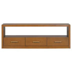 Mobile TV Whisen e console multimediale scanalata, elegante mobile TV con 3 cassetti, maniglie minimaliste in metallo - Marrone