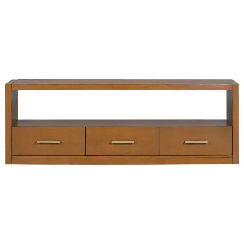 Mobile TV Whisen e console multimediale scanalata, elegante mobile TV con 3 cassetti, maniglie minimaliste in metallo - Marrone