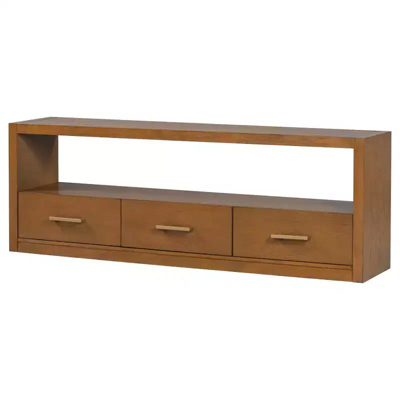 Mobile TV Whisen e console multimediale scanalata, elegante mobile TV con 3 cassetti, maniglie minimaliste in metallo - Marrone