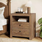 Lantine Farmhouse NightStand with 2 Drawers Storage, Mid-Century Retro End Table, Wide Bedside Night Stand for Bedroom, Easy Assembly