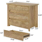 Comodino Lantine a 3 cassetti, comodino in legno in stile rustico per camera da letto, comodino grande e spazioso con cassetti, rovere
