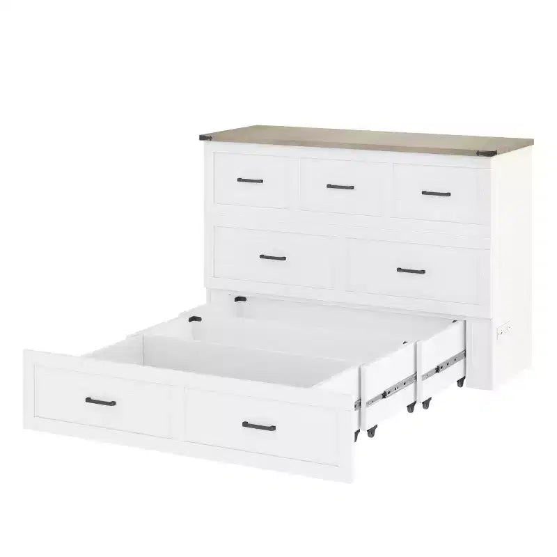 Mobile letto matrimoniale MAYEERTY con stazione di ricarica, piattaforma multifunzionale pieghevole con contenitore per camera degli ospiti, bianco