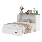 Mobile letto matrimoniale MAYEERTY con stazione di ricarica, piattaforma multifunzionale pieghevole con contenitore per camera degli ospiti, bianco