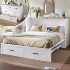 Mobile letto matrimoniale MAYEERTY con stazione di ricarica, piattaforma multifunzionale pieghevole con contenitore per camera degli ospiti, bianco