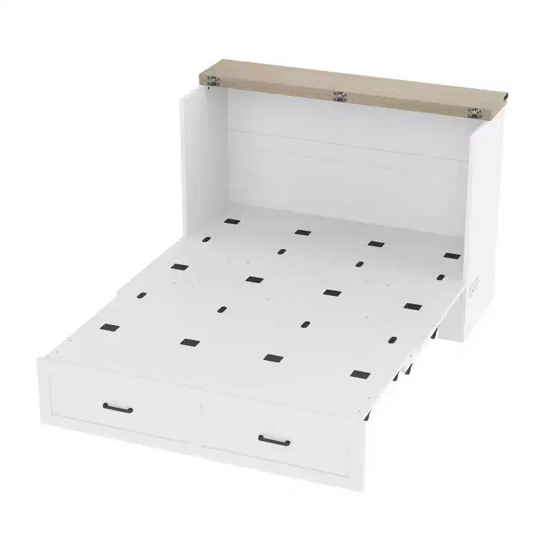 Mobile letto matrimoniale MAYEERTY con stazione di ricarica, piattaforma multifunzionale pieghevole con contenitore per camera degli ospiti, bianco