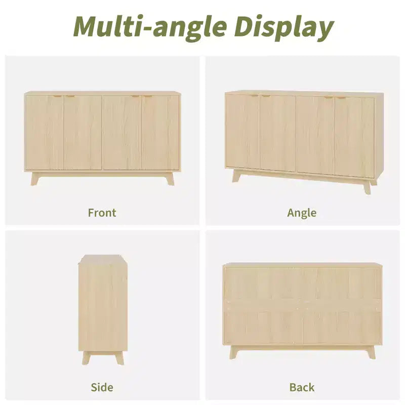 COZONY Credenza moderna scanalata con ante e ripiani regolabili, Mobile buffet in legno da 55,1" per soggiorno, sala da pranzo, ingresso