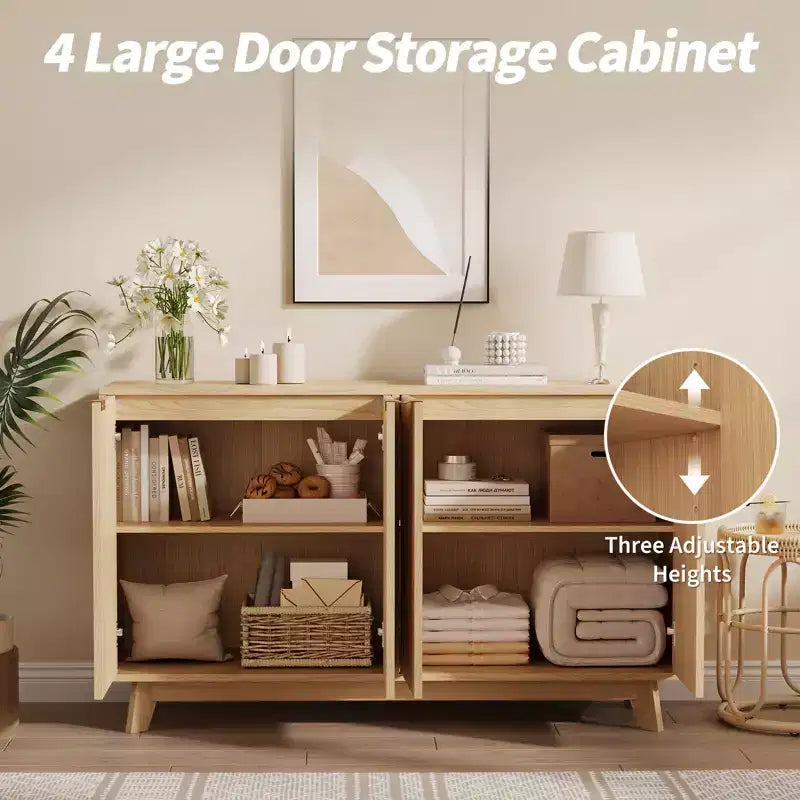COZONY Credenza moderna scanalata con ante e ripiani regolabili, Mobile buffet in legno da 55,1" per soggiorno, sala da pranzo, ingresso