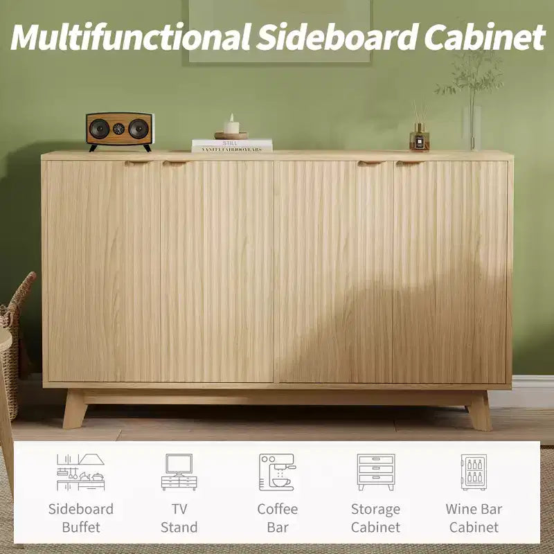 COZONY Credenza moderna scanalata con ante e ripiani regolabili, Mobile buffet in legno da 55,1" per soggiorno, sala da pranzo, ingresso