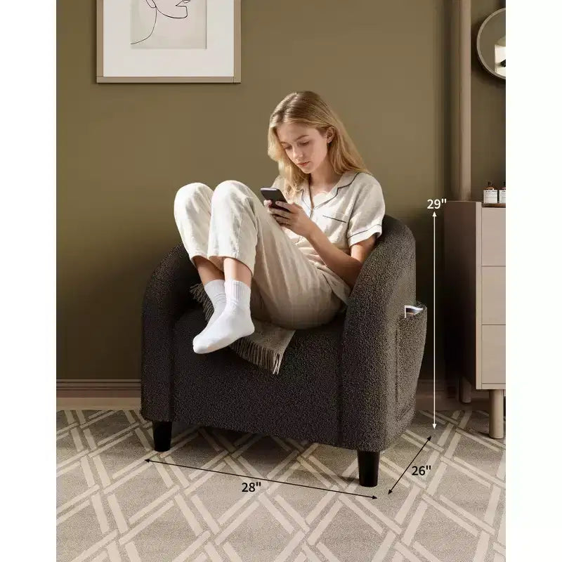 Poltrona accent in tessuto Bouclé grigio – Morbida e confortevole per salotto, camera da letto o ufficio