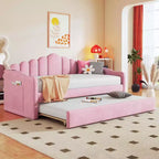 MAYEERTY Letto imbottito con rotelle per letto singolo, in velluto, per camera da letto, rosa