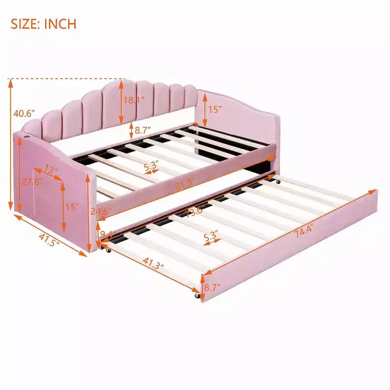 MAYEERTY Letto imbottito con rotelle per letto singolo, in velluto, per camera da letto, rosa
